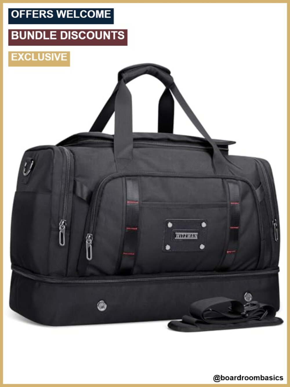 55L Nylon Travel Duffle Bag for Men Weekender with Shoe Compartment